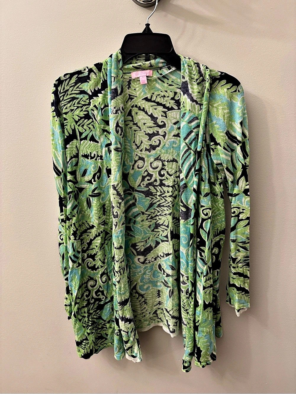 Lily Pulitzer Floral Open Front Cardigan in Green & Black Size Small Like